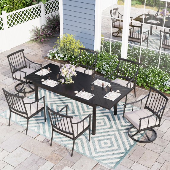 Sophia & William 7 Pieces Metal Patio Dining Set Swivel Chairs and Extendable Table Set
