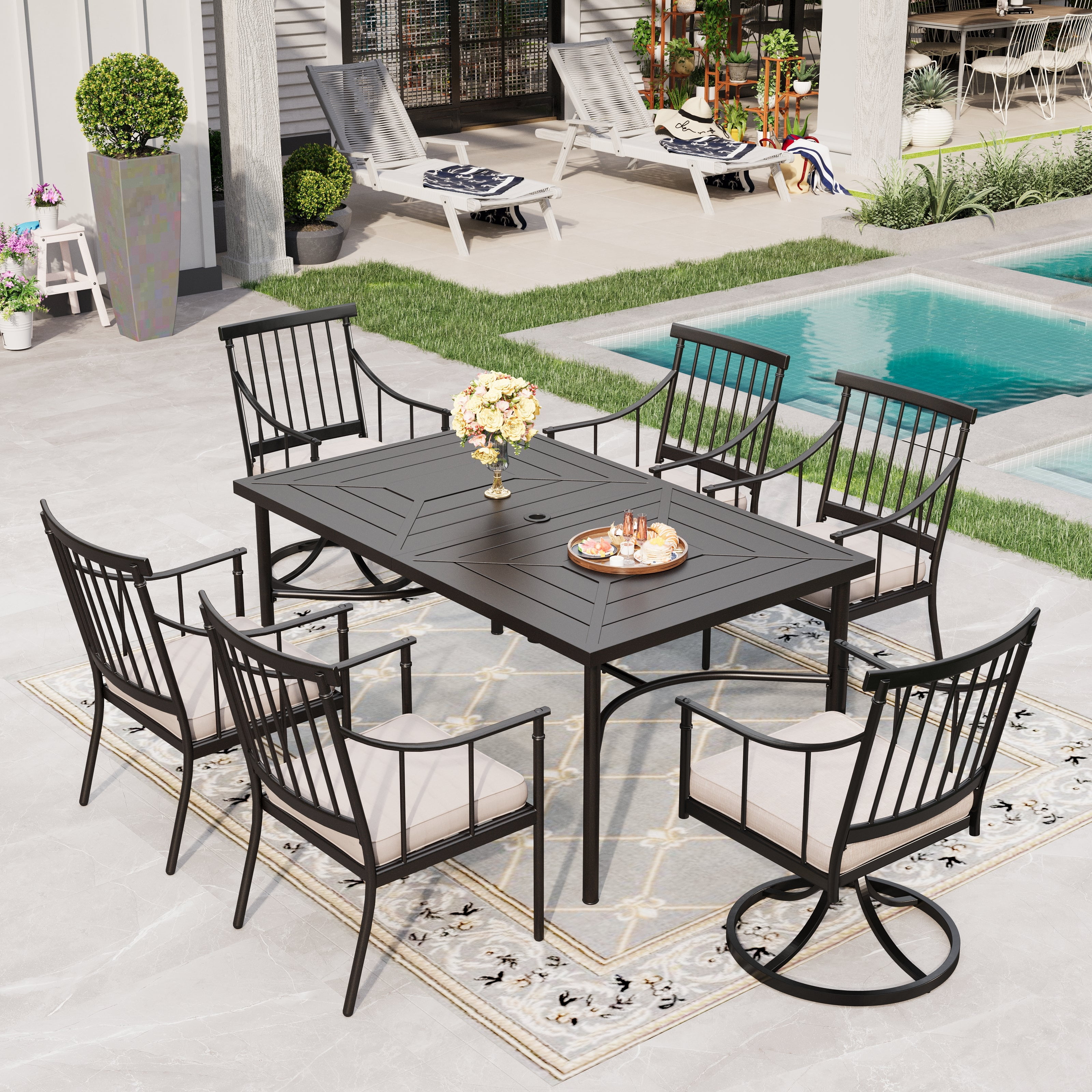 Sophia William 7 Pieces Metal Patio Dining Set Swivel Chairs and Steel Table Set Walmart Business Supplies