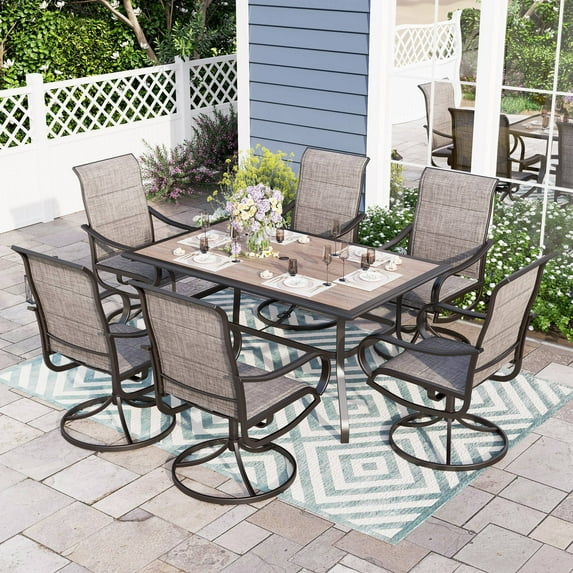Sophia & William 7 Pieces Metal Patio Dining Set Swivel Padded Chairs and Table Set