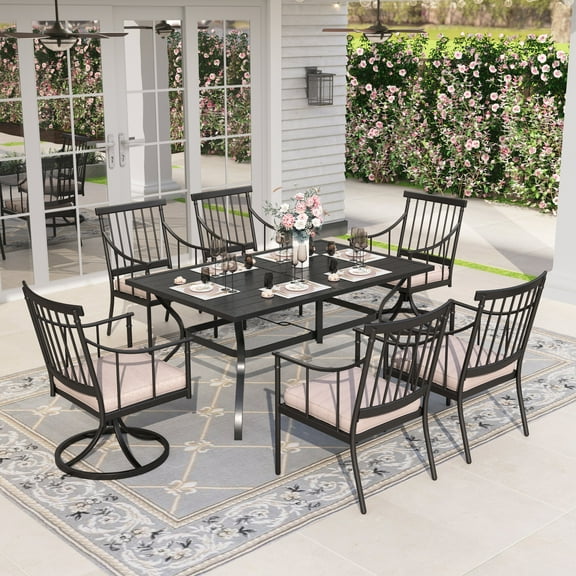 Sophia & William 7 Pieces Patio Outdoor Dining Set Metal Table and Swivel Chairs Set with Beige Cushions