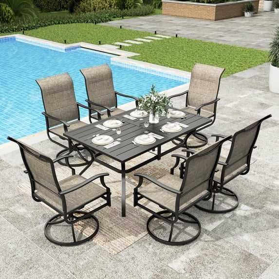 Sophia & William 7 Pieces Outdoor Patio Dining Set High Back Swivel Chairs and Metal Patio Table Set, Textilene Fabric
