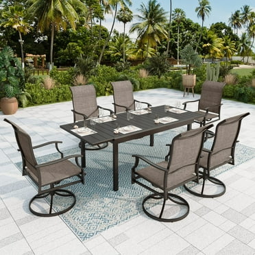 Sophia & William 7 Pieces Outdoor Patio Dining Set High Back Textilene Chairs and Expandable Table Set