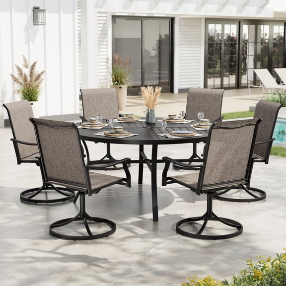 Sophia & William 7 Pieces Outdoor Patio Dining Set Swivel Textilene Chairs & 54" Round Metal Table Set for 6