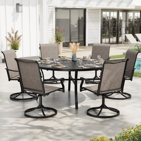 Sophia & William 7 Pieces Outdoor Patio Dining Set Swivel Textilene Chairs & 54" Round Metal Table Set for 6