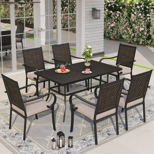 Sophia & William 7 Pieces Outdoor Patio Dining Set Wicker Rattan Chairs