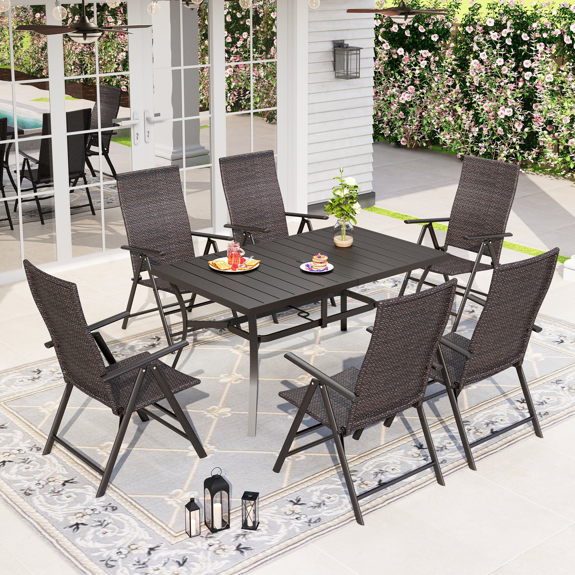 Sophia And William 7 Pieces Outdoor Patio Dining Set With Foldable