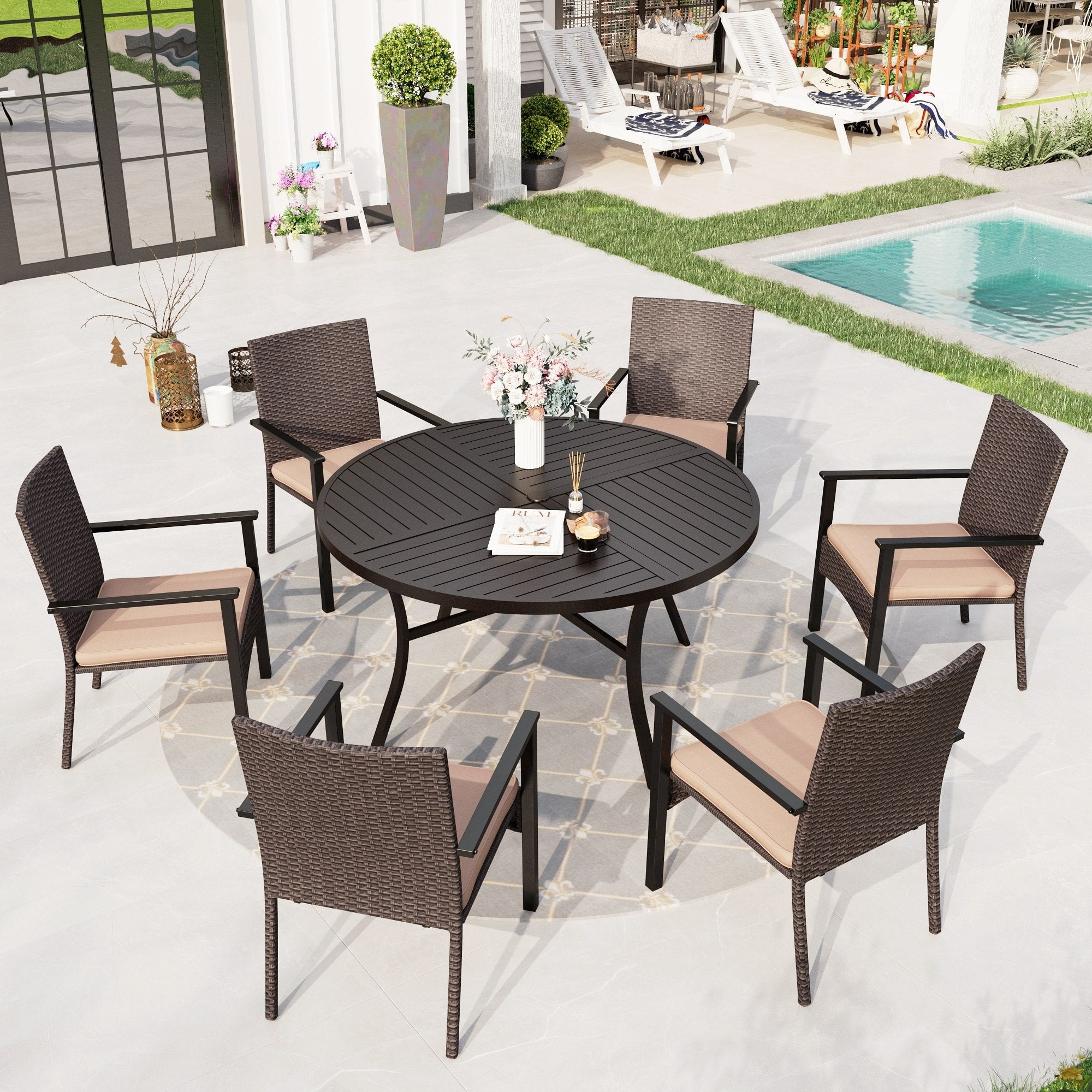 Dining Room Wicker Metal Chair Sophia William 7pc Outdoor Patio
