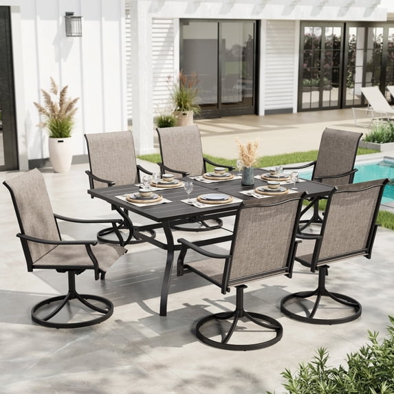 Sophia & William 7 Pieces Outdoor Patio Dining Set with Swivel Textilene Chairs & Rectangle Metal Table for 6-person