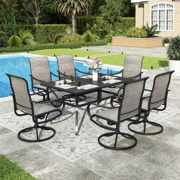 Sophia & William 7 Pieces Patio Outdoor Dining Set Swivel Padded Textilene Chairs and Table Set Outside Furniture Set with Umbrella Hole for Backyard