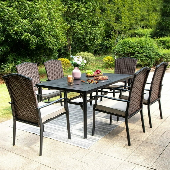 Sophia & William 7 Pieces Patio Dining Set Wicker Chairs & Umbrella Table