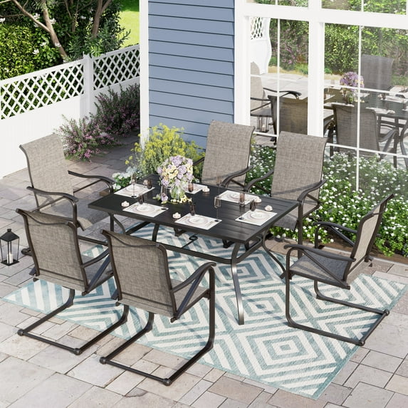 Sophia & William 7 Pieces Patio Dining Set with Rectangular Metal Table & C-spring Motion Chairs for 6-person