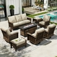 thumbnail image 1 of Sophia & William 8 Pieces Patio Furniture Set with 56" Fire Pit Table Swivel High Back Chairs and 5.5" Thickened Cushions, 1 of 7