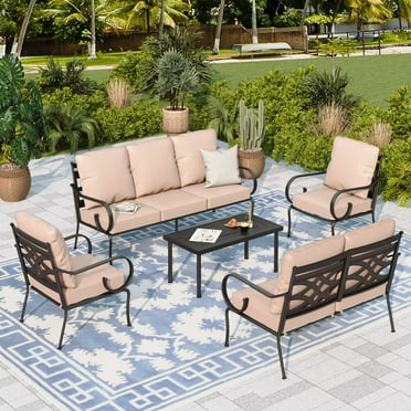 Sophia & William 7-Seat Metal Patio Furniture Set Outdoor Sectional Conversation Set with Loveseat, Beige