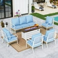 thumbnail image 1 of Sophia&William 7-Seat Outdoor Patio Furniture Set with 56" Fire Pit Table/Swivel Sofa Conversation Set, Blue, 1 of 10