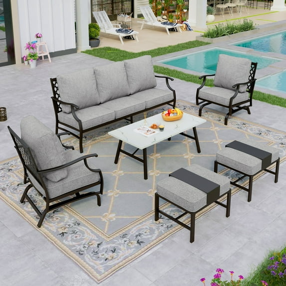 Sophia&William 7 Seat Patio Conversation Set Outdoor Sofa Furniture Set with Marble Table & Ottomans, Gray