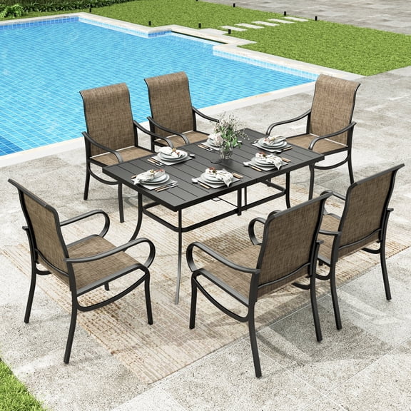 Sophia & William 7Pcs Outdoor Patio Dining Set 22.6" Highback Textilene Chairs and Metal Table Set 23" Deeper Seat Chairs Furniture Set for 6