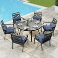 thumbnail image 1 of Sophia&William 7Pcs Outdoor Patio Dining Set for 6 Metal Cushioned Chairs and 54" Round Table Set with 3" Thickened Cushion, Blue, 1 of 8