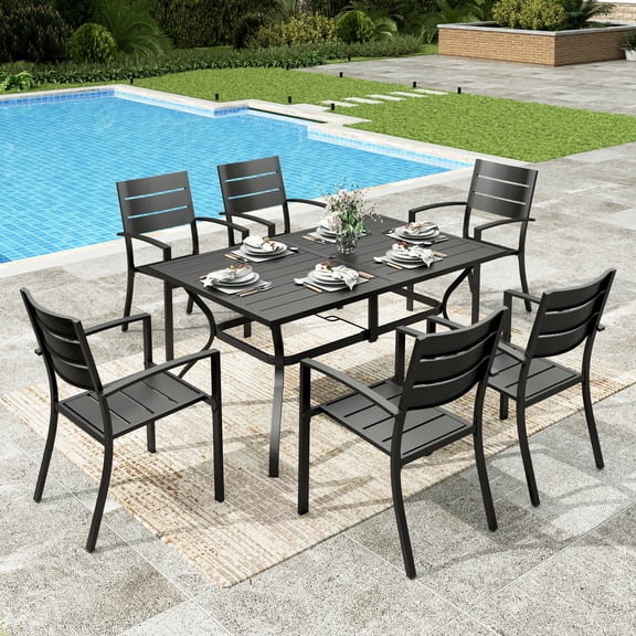 Sophia&William 7Pcs Patio Dining Set Outdoor Metal Stackable Chairs and Rectangular Table Furniture Sets for 6