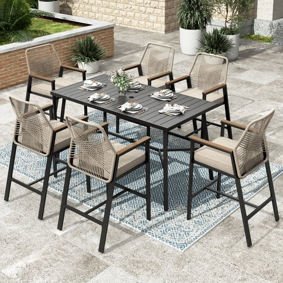 Sophia & William 7Pcs Patio Outdoor Bar Set Wicker Rattan Bar Height Stools & Table Furniture Set