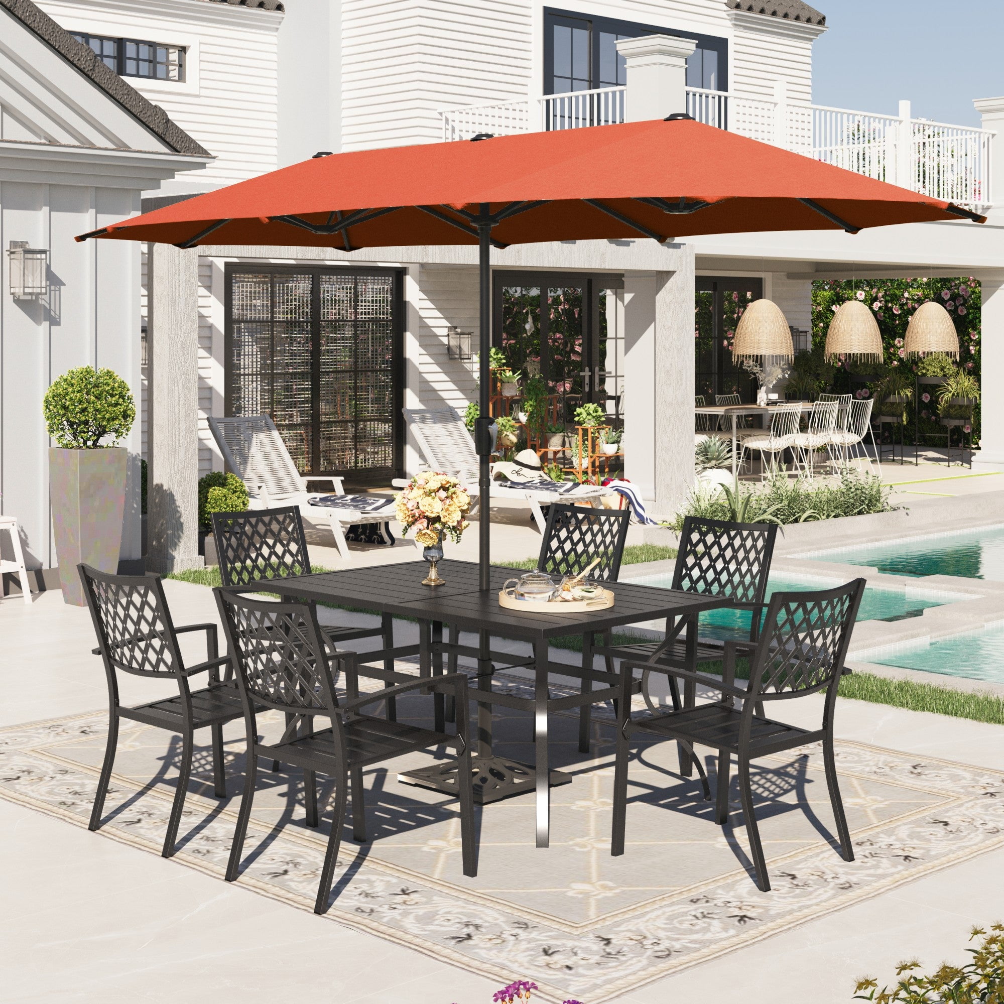 Sophia & William 8-Piece Outdoor Dining Set with 13ft Double-Sided ...