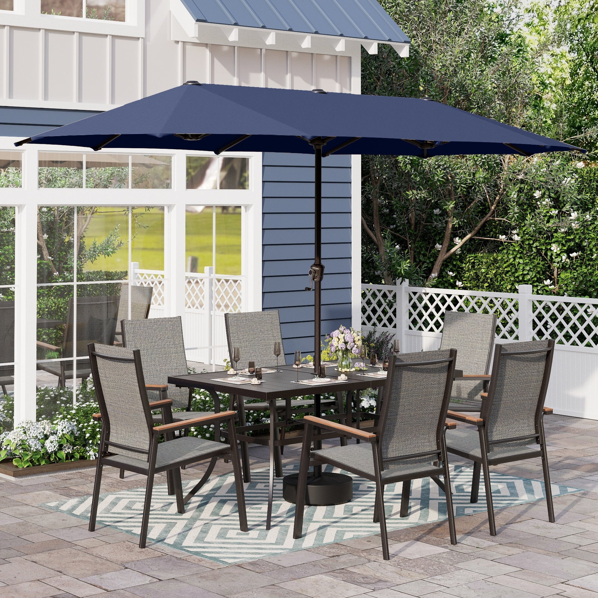 Sophia & William 8-Piece Outdoor Patio Dining Set with 13 ft Navy Blue ...