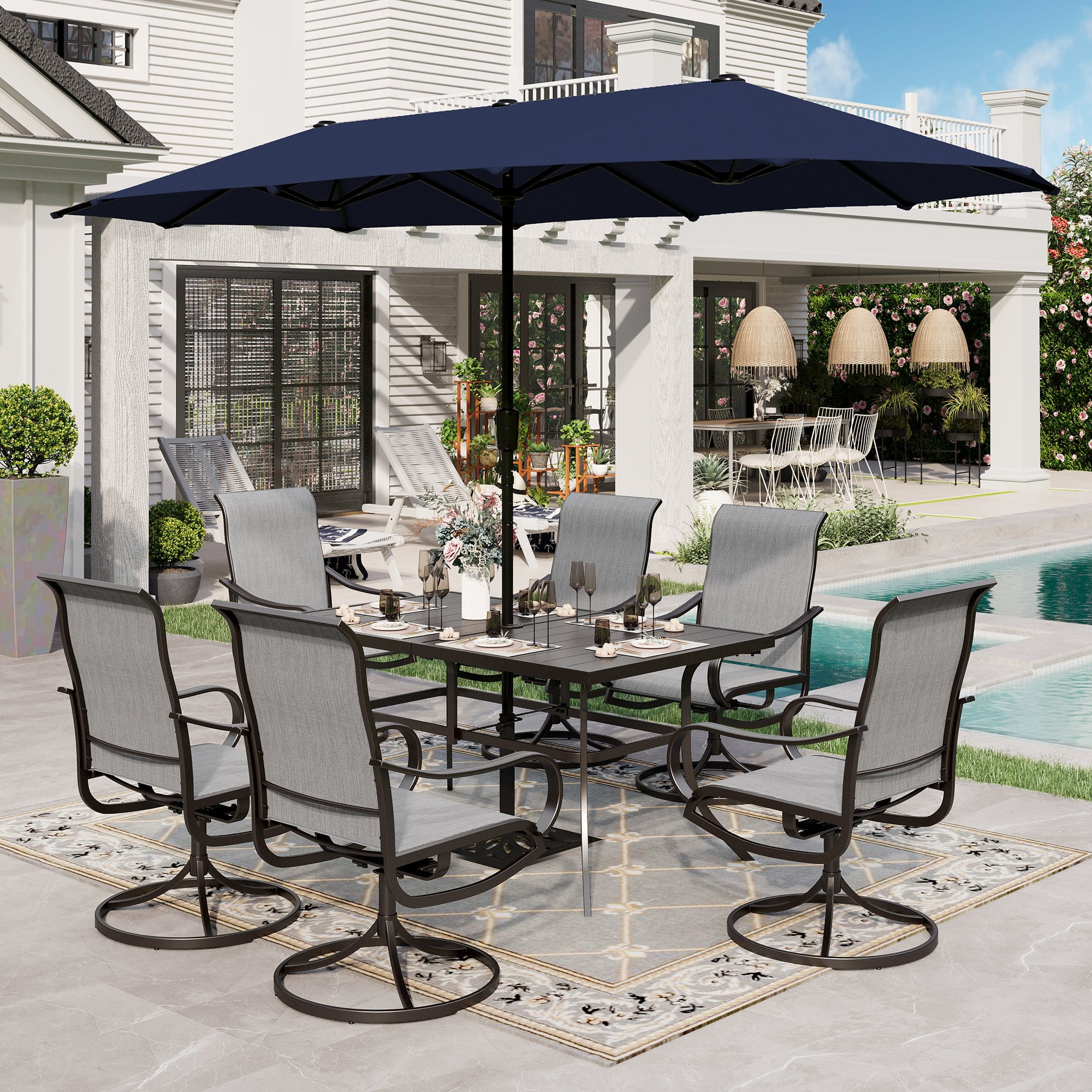 Sophia & William 8-Piece Swivel Outdoor Patio Dining Set with 13ft Navy ...