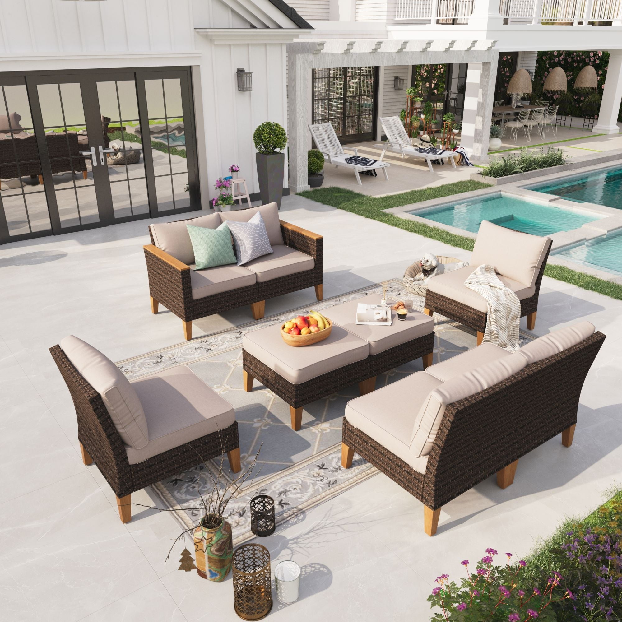Sophia & William 8 Piece Outdoor Wicker Patio Conversation Sofa Set