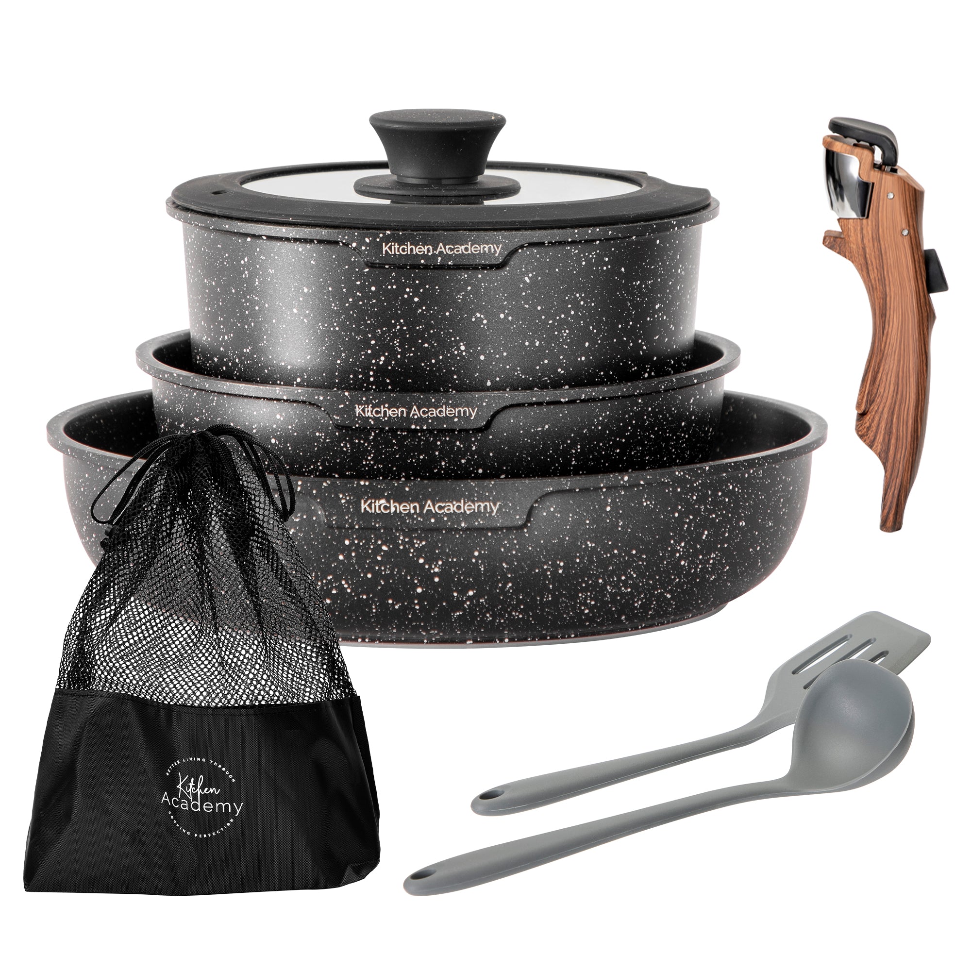 Ballarini 1889 Asti Aluminum Nonstick Cookware Set, 10Piece, Granite