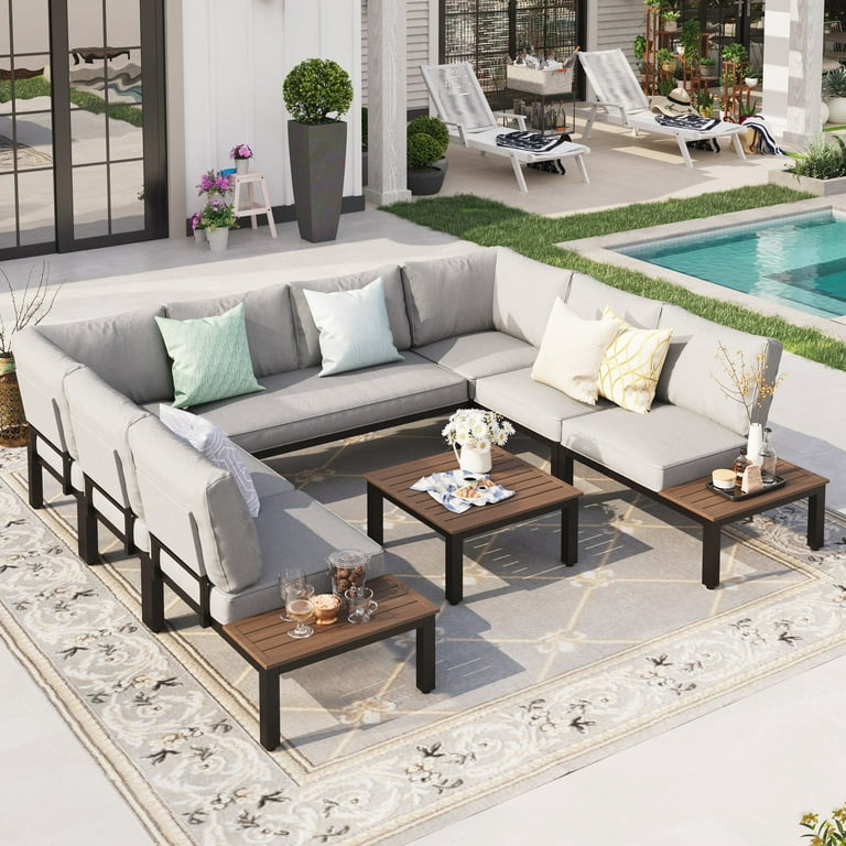 Sophia William 8 Piece Patio Set Metal Outdoor Set with Coffee Table Light Grey Walmart