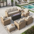 thumbnail image 1 of Sophia & William 8 Pieces Wicker Patio Furniture Set 9-Seat Outdoor Cushioned Conversation Set with Fire Pit Table, Beige, 1 of 10