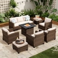thumbnail image 1 of Sophia & William 8 Pieces Wicker Patio Furniture Set 9-Seat Outdoor Conversation Set with Fire Pit Table, Beige, 1 of 10