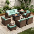 thumbnail image 1 of Sophia & William 8 Pieces Wicker Patio Furniture Set 9-Seat Outdoor Conversation Set with Fire Pit Table, Blue, 1 of 9