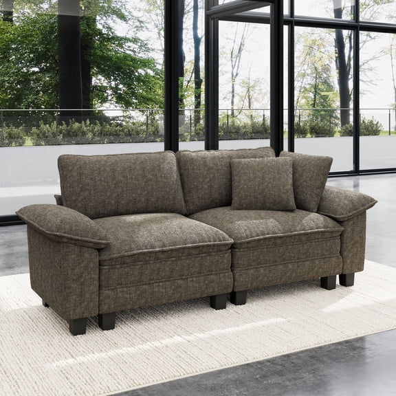 Sophia&William 87.5"L Modular Sectional Sofa Sets, 2-Seater Oversized Loveseat Chenille Cloud Couch Sofa Set with 2 Pillows for Living Room,Ash Gray