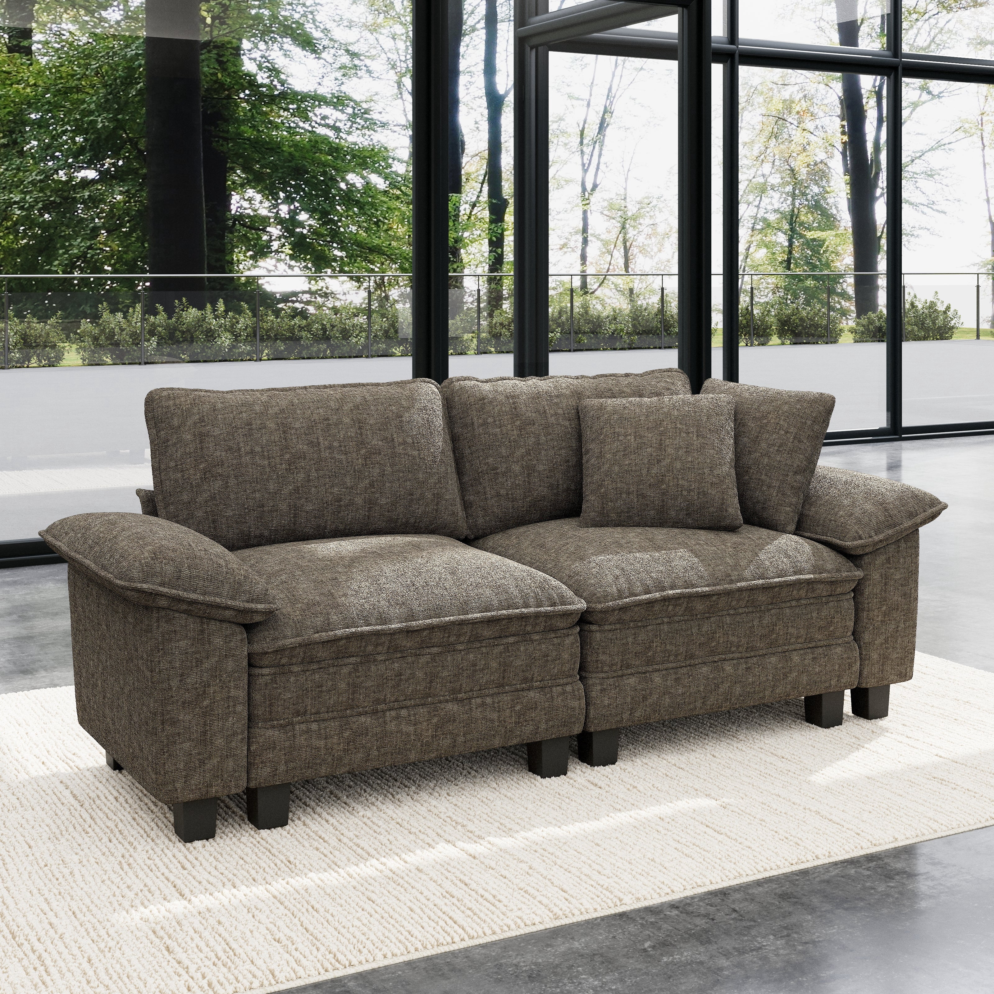 Sophia&William 87.5"L Modular Sectional Sofa Sets, Modern Chenille Cloud Couch Sofa Oversized Loveseat with 2 Pillows for Living Room,Ash Gray