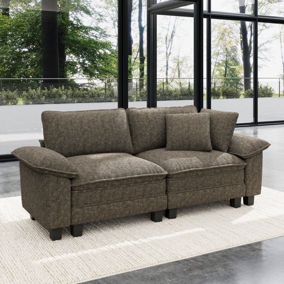 Sophia&William 87.5"L Modular Sectional Sofa Sets, Modern Chenille Cloud Couch 7-Seat Sofa Loveseat with 2 Pillows for Living Room,Ash Gray