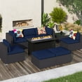 thumbnail image 1 of Sophia & William 9 Pcs Rattan Patio Conversation Set Outdoor Sectionals with Fire Pit Table - Navy Blue, 1 of 10
