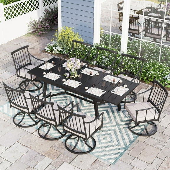 Sophia & William 9-Piece Metal Patio Dining Set Swivel Chairs and Extendable Table Set