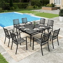 Sophia & William 9 Piece Outdoor Metal Patio Dining Set 60" Square Table and Stackable Chairs Furniture Set for 8, Black