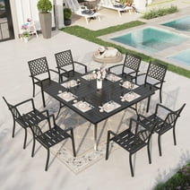 Sophia & William 9 Piece Outdoor Metal Patio Dining Set 60" Square Table and Chairs Furniture Set for 8, Black