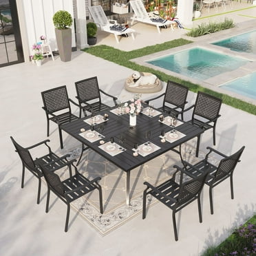 Sophia & William 9 Piece Outdoor Metal Patio Dining Set 60" Square Table and Chairs Furniture Set for 8, Black
