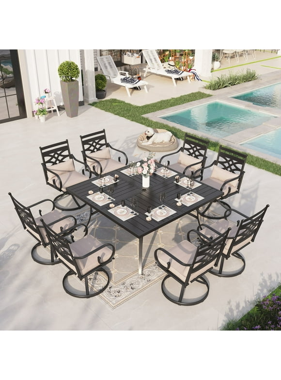Sophia & William 9 Piece Outdoor Metal Patio Dining Set 60" Square Table and Swivel Chairs Furniture Set for 8