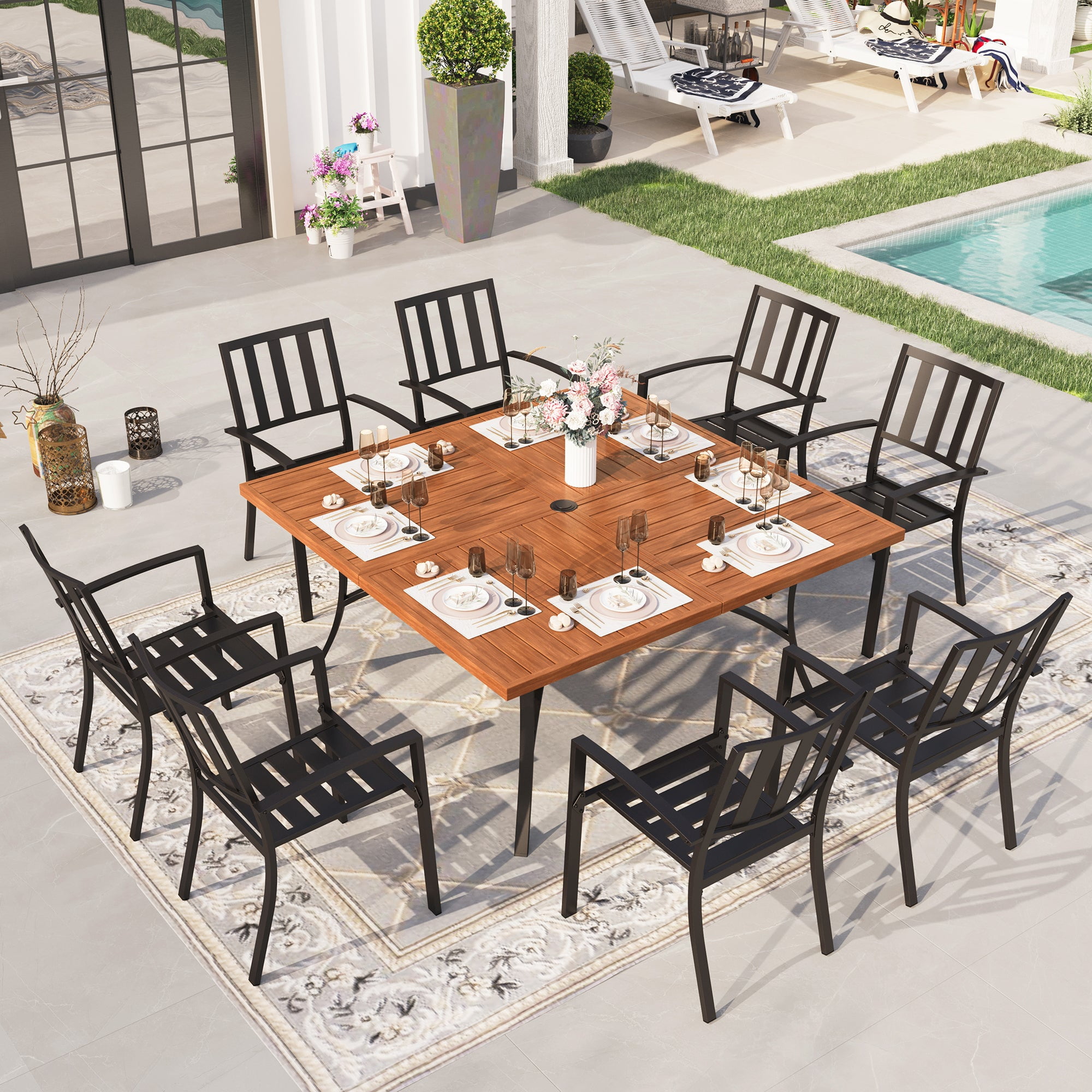 Sophia & William 7 Piece Outdoor Patio Dining Sets Metal Furniture Table and Stackable Chairs