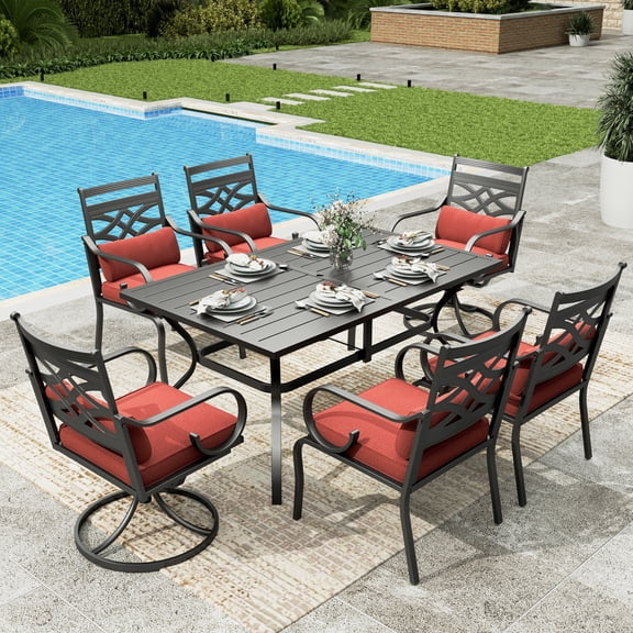 Sophia & William 9 Piece Outdoor Patio Dining Set 60" Square Table and Metal Cushioned Chairs Furniture Set for 8, Red