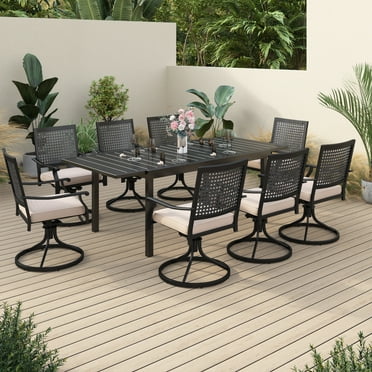 Sophia & William 9 Piece Outdoor Patio Dining Set Cushioned Swivel Chairs and Metal Expandable Dining Table for 8