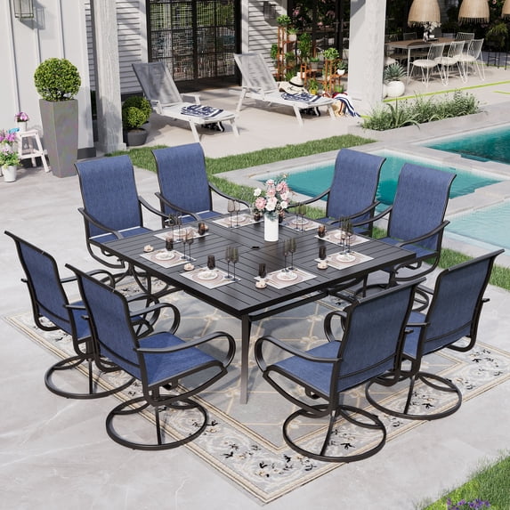 Sophia & William 9 Piece Outdoor Patio Dining Set Textilene Chairs and 57.5" Square Table Furniture Set, Blue
