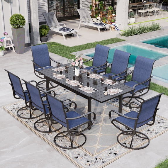 Sophia & William 9 Piece Outdoor Patio Dining Set Textilene Chairs and Expandable Table Furniture Set, Blue