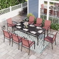 thumbnail image 1 of Sophia & William 9-Piece Outdoor Patio Dining Set Metal Steel Rectangular Table Set with 8 Textilene Chairs, Red, 1 of 7
