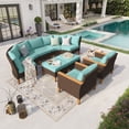 thumbnail image 1 of Sophia & William 9 Piece Outdoor Wicker Patio Conversation Sofa Set Outdoor Sectionals, Turquoise, 1 of 7