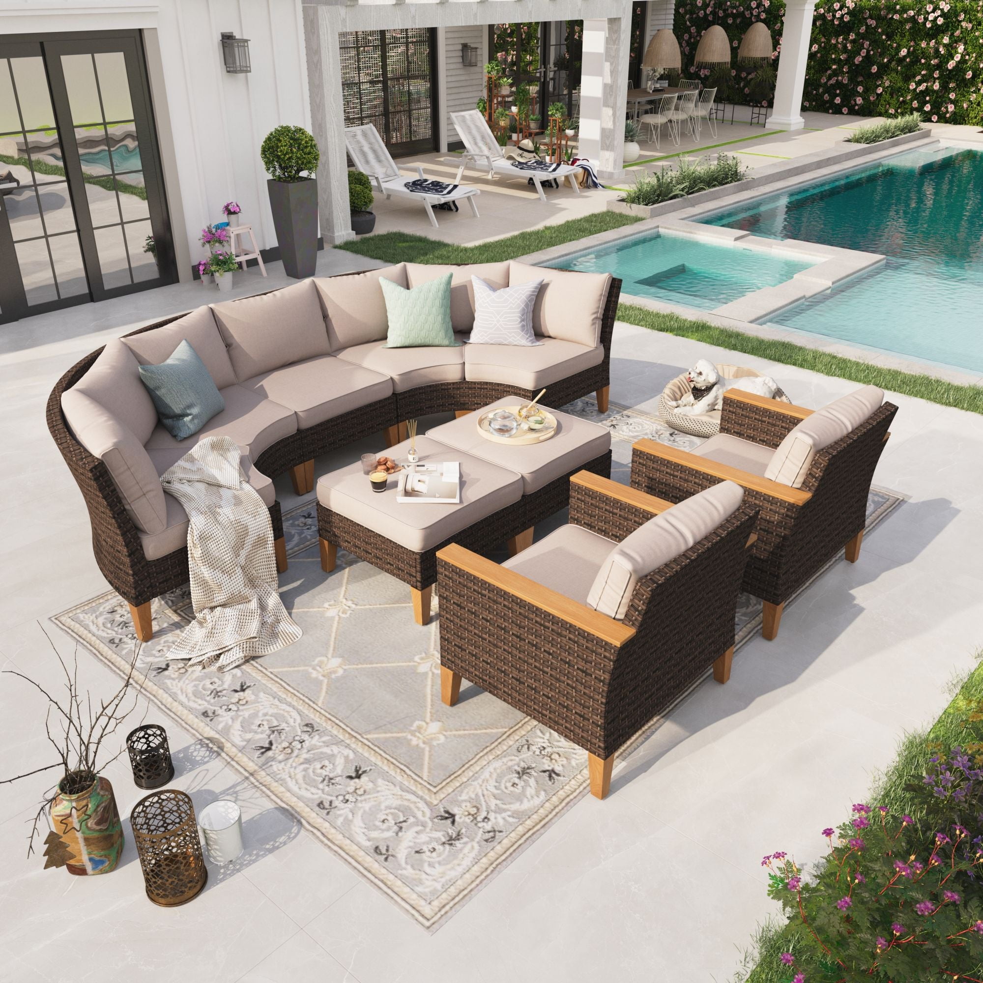 Sophia & William 9 Piece Outdoor Wicker Patio Conversation Sofa Set