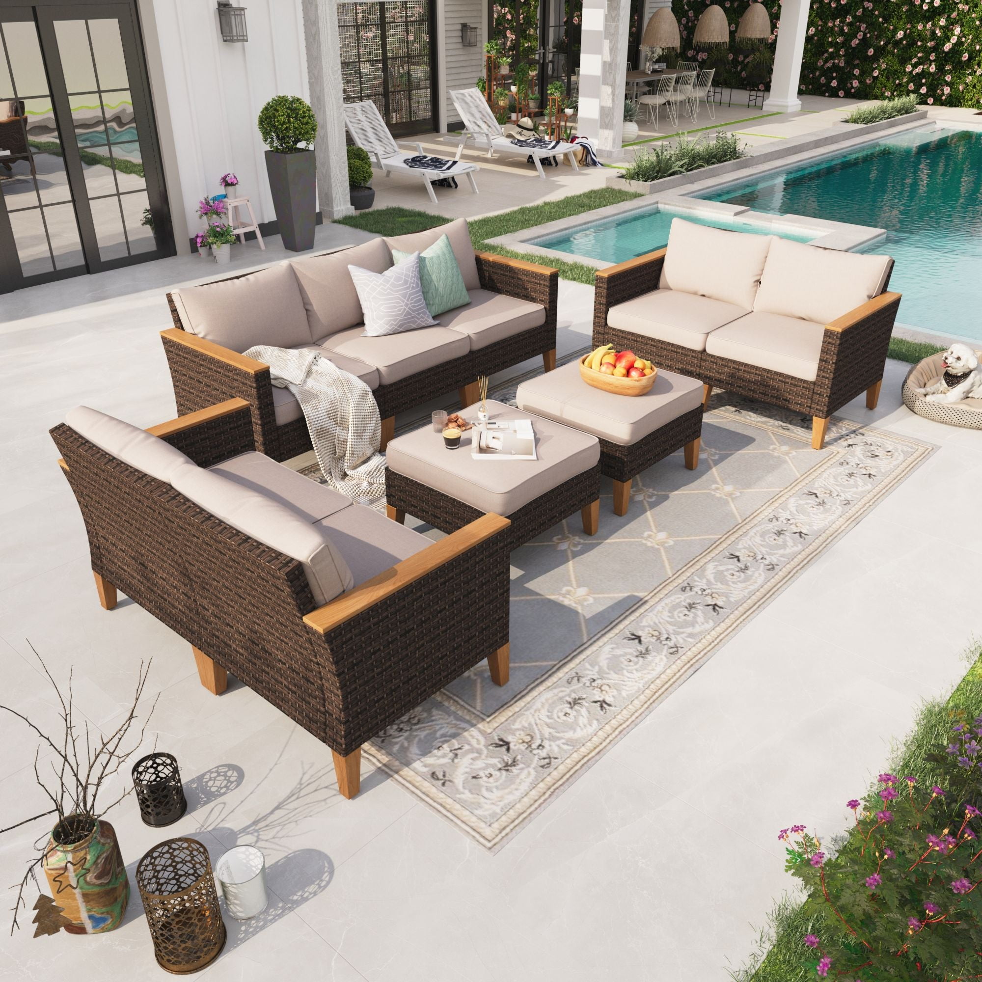 Sophia & William 9 Piece Outdoor Wicker Patio Conversation Sofa Set